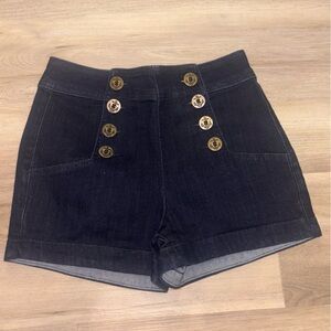 Express Black High Waist Shorts with Gold Buttons
